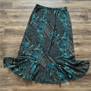 Whimsical Paisley Print Skirt - Teal and Black